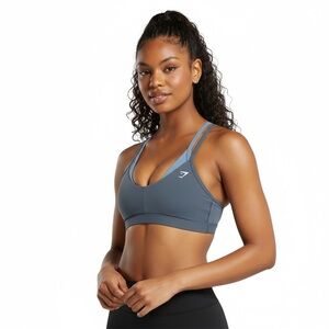Gymshark Sports Bra Women's Size‎ Large Grey Blue Double Up V-Neck Crossover